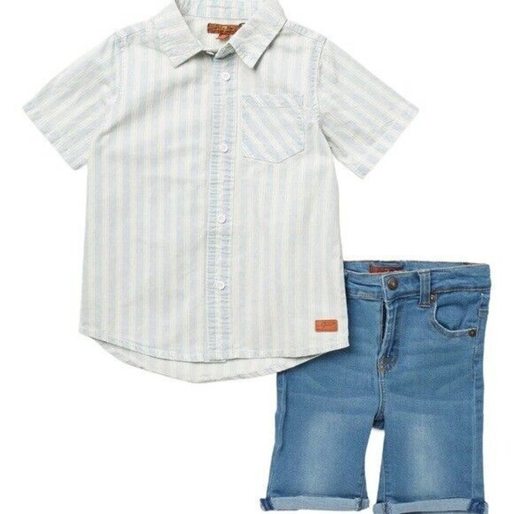 7 For All Mankind Kids Toddler Boys 2 Piece Striped Denim Shirt‎ Shorts Size 12M